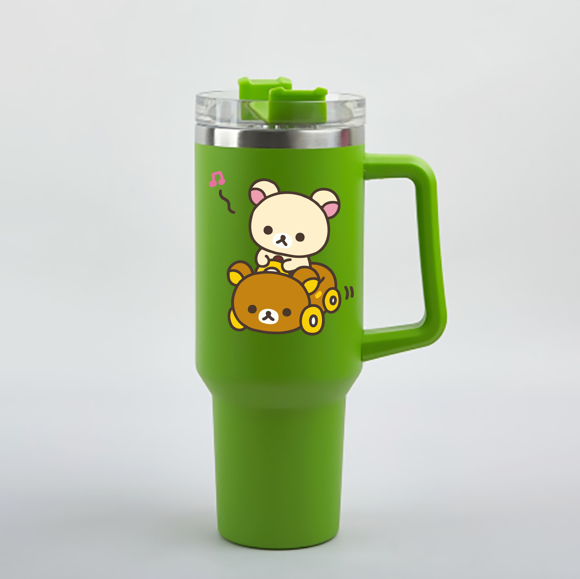 （画像用） リラックマ リラックマ キイロイトリ Rilakkuma Korilakkuma Kiiroitori 1200mL車用タンブラー - クリスタルステッカー（プラスチックストロー付き）
